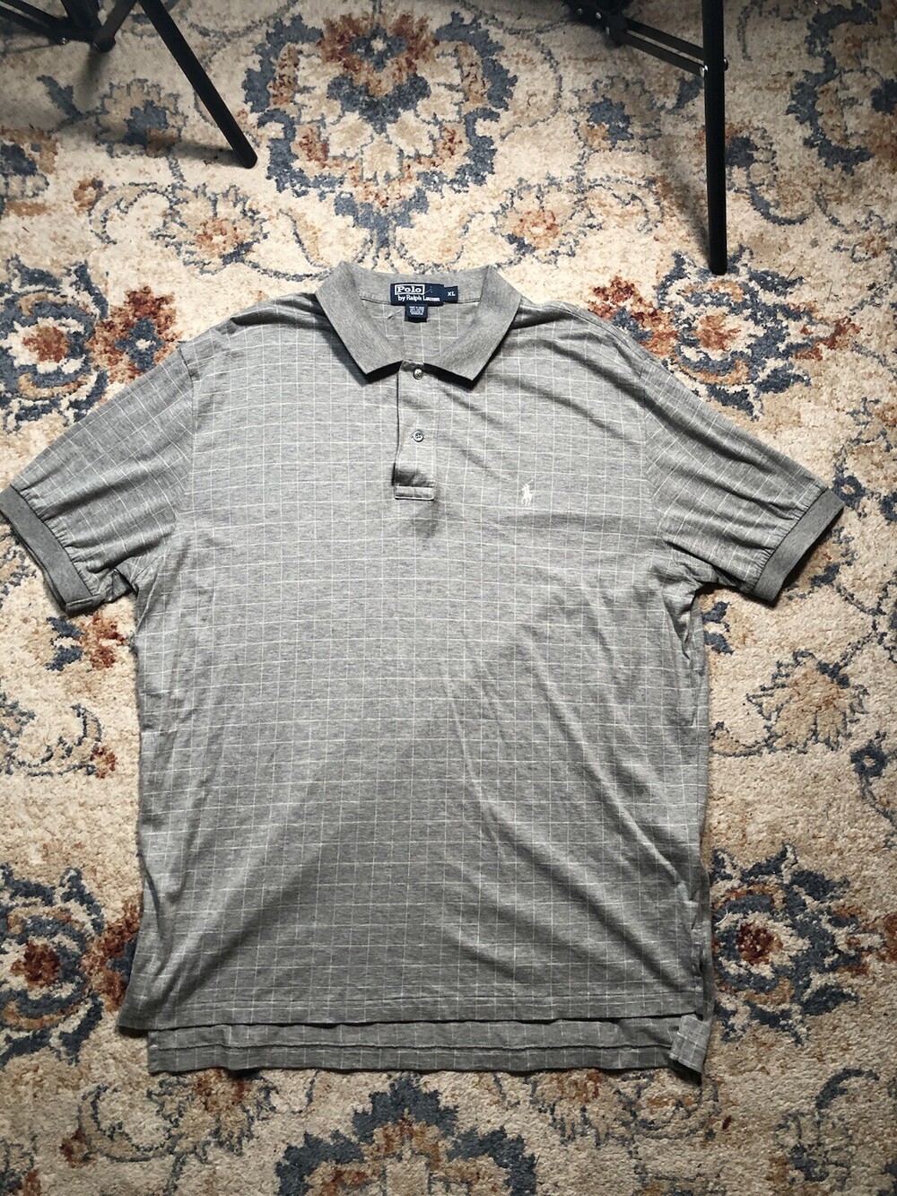 Polo By Ralph Lauren Mens Large Polo Shirt Gray Checkered Y2K Golf